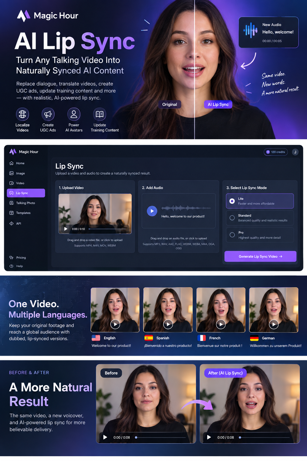 Magic Hour Lip Sync video and audio generation interface