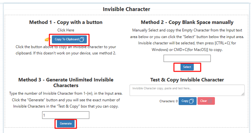 invisible character copy paste