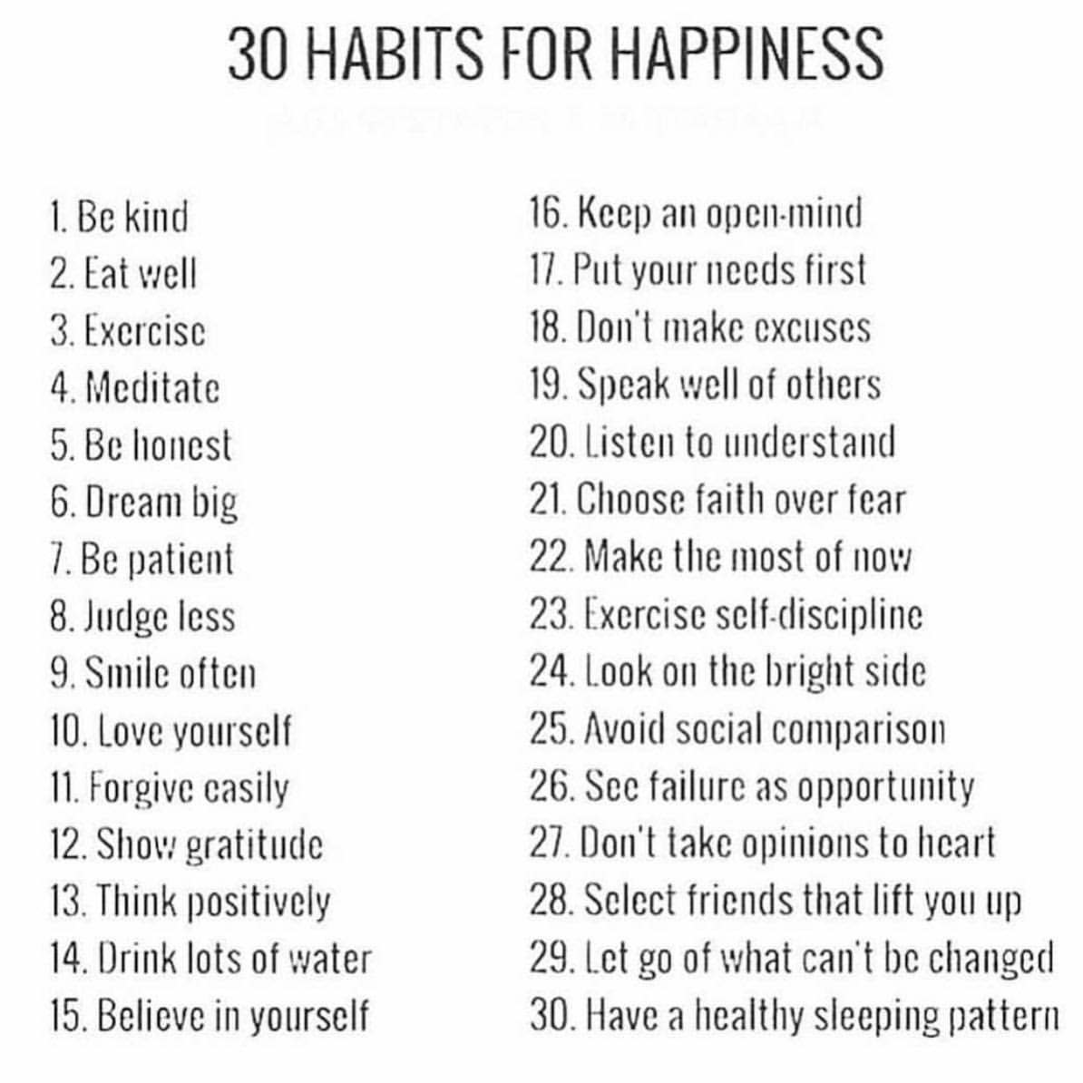 30 Habits For Happiness