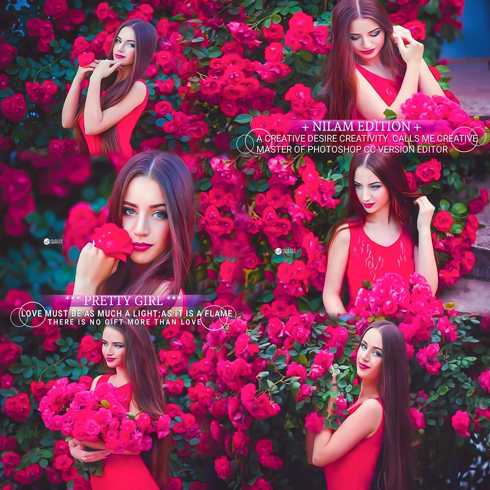 Young Brunette Photo With Red Flowers