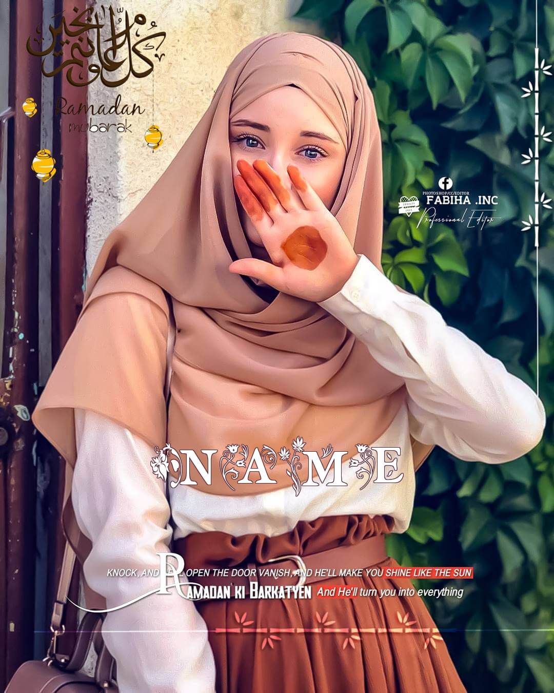 Write Name On Hidden Face Hijabi Girl Ramadan Photo