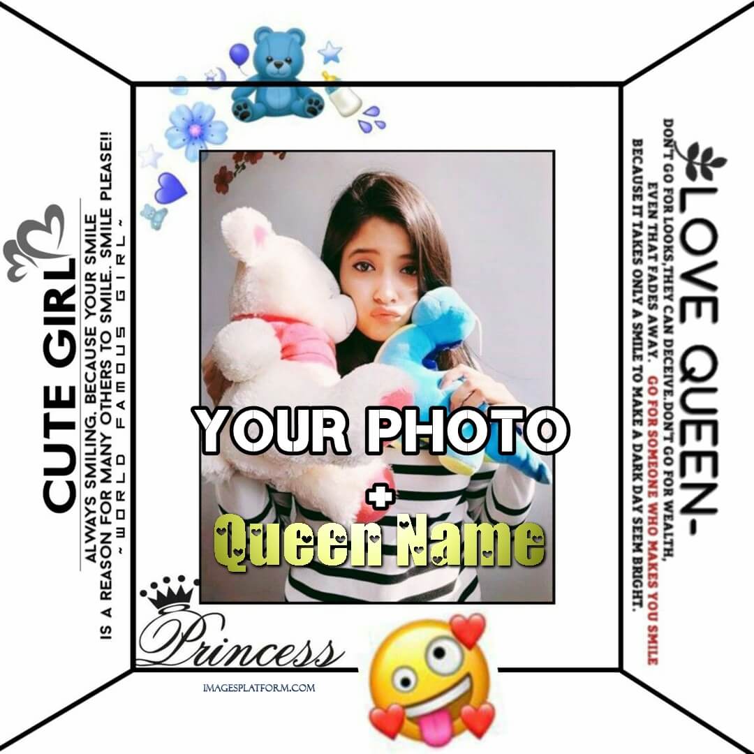 Add Photo And Name On Cute Girl Love Queen Princess Frame Photo
