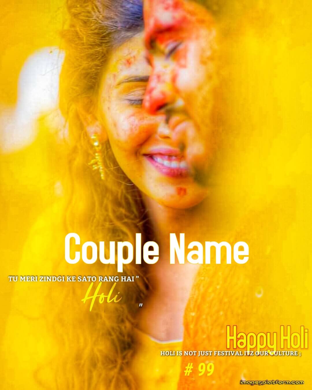 Write Name On Holi Couple Photo