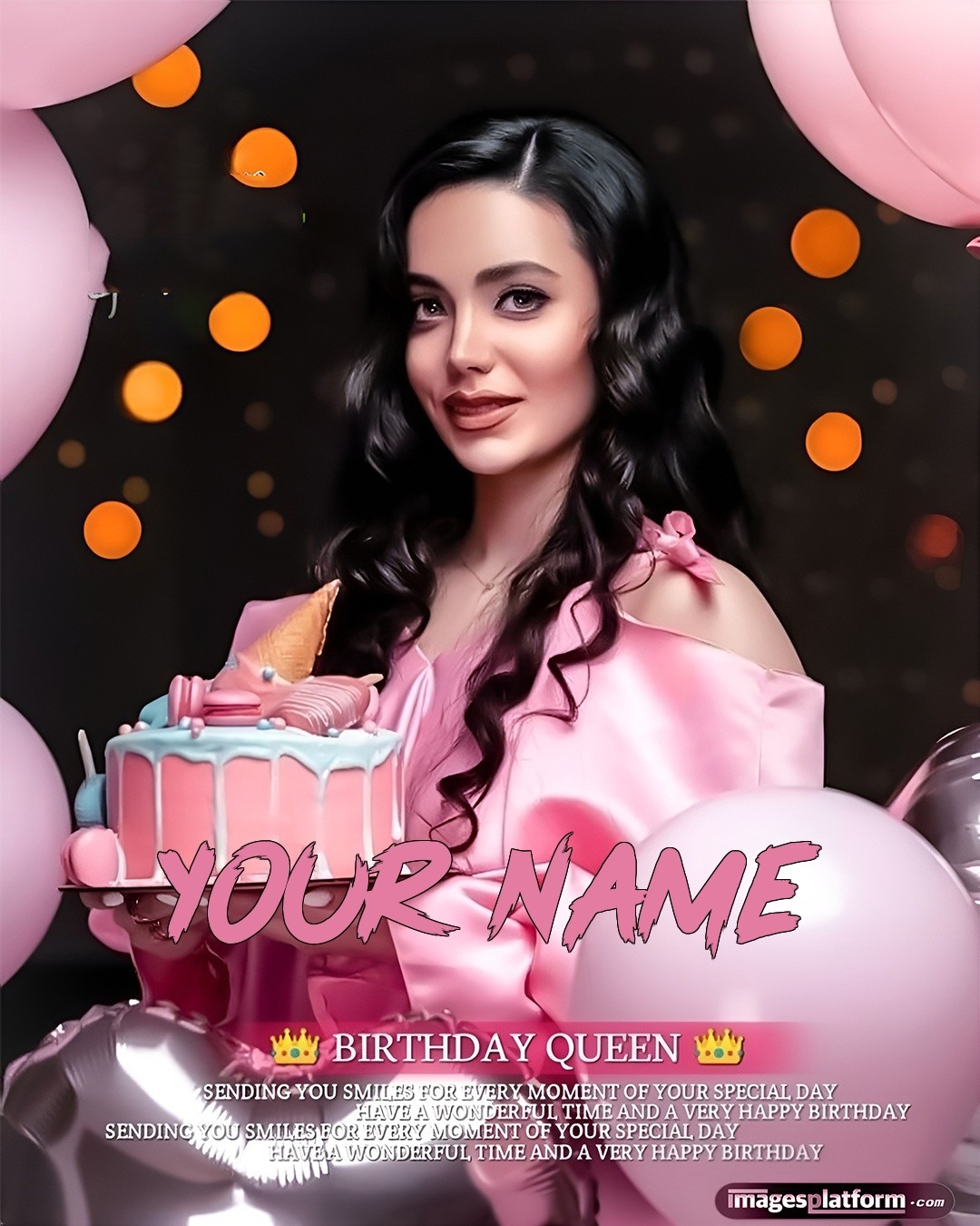 Birthday Queen With Pink Cream Cake And Dress